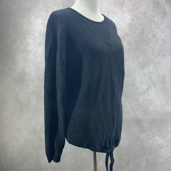 Lucky Brand Womens XL Dark Gray Tie Front Knot Ribbed Sweater Long Sleeve - Picture 2 of 9